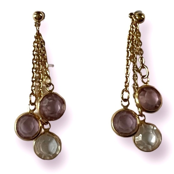 Vintage Lavender and Gold Dangle Earrings - Picture 1 of 4
